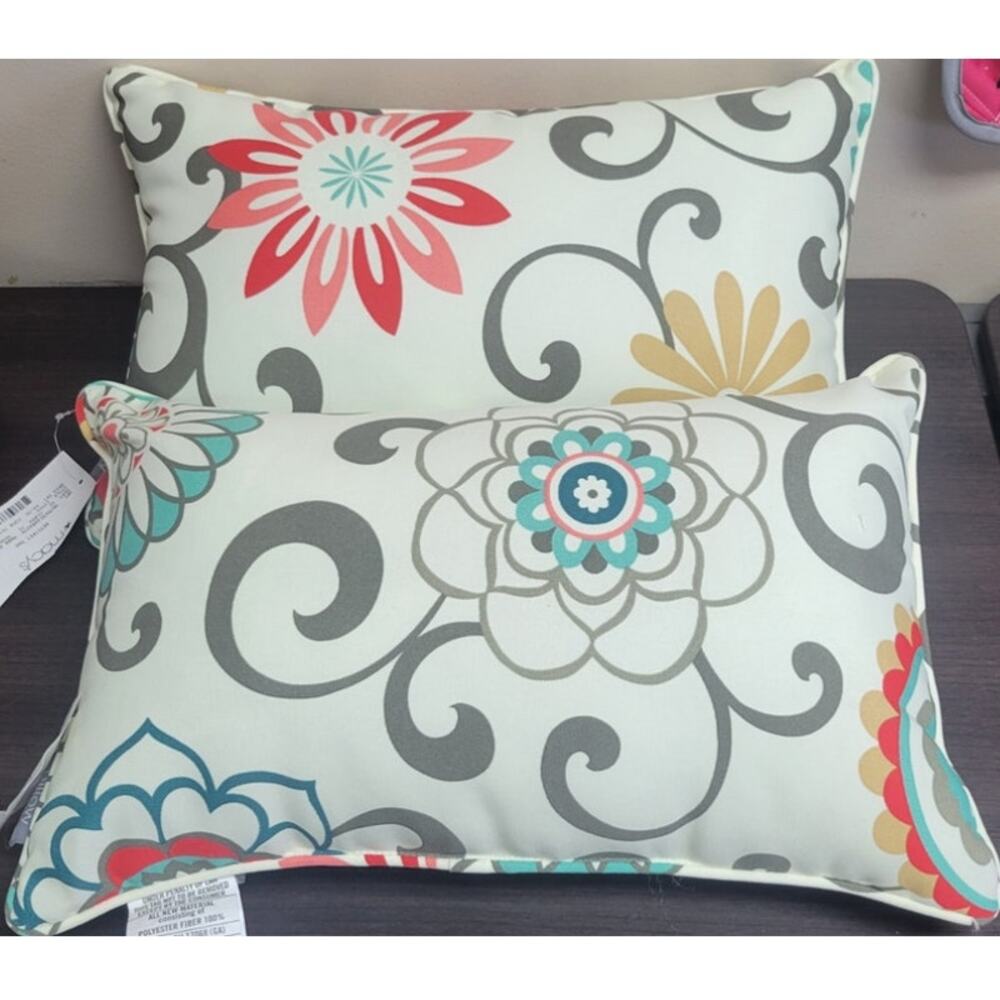 Pillow Perfect Pom Pom Play Peachtini Rectangular Throw Pillow, Set of 2 - Picture 2 of 3